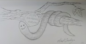 Worm art on a tree branch